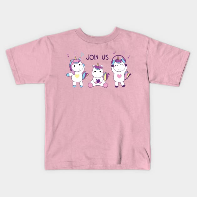 Join us - three baby unicorns Kids T-Shirt by grafart